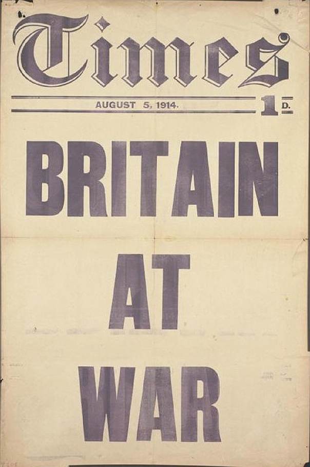 Передовица The Times &quot;Британия вступила в войну&quot;, 5 августа 1914 года  