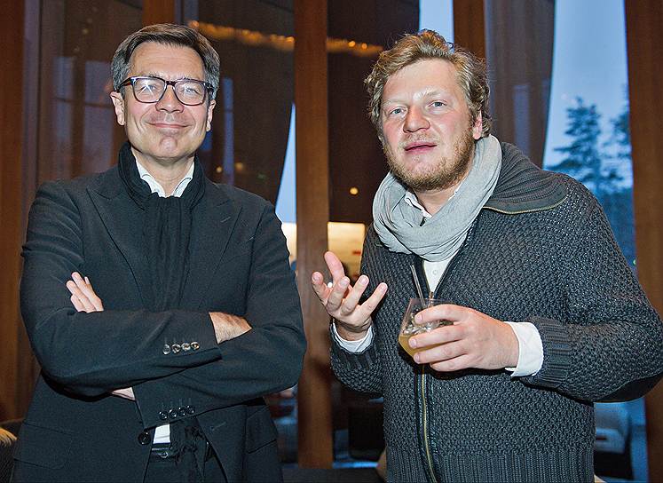 Журналисты Сергей Николаевич и Эдуард Дорожкин (справа) на премьере фильма &amp;quot;Ив Сен-Лоран&amp;quot; в &amp;quot;Барвиха Luxury Village&amp;quot; 