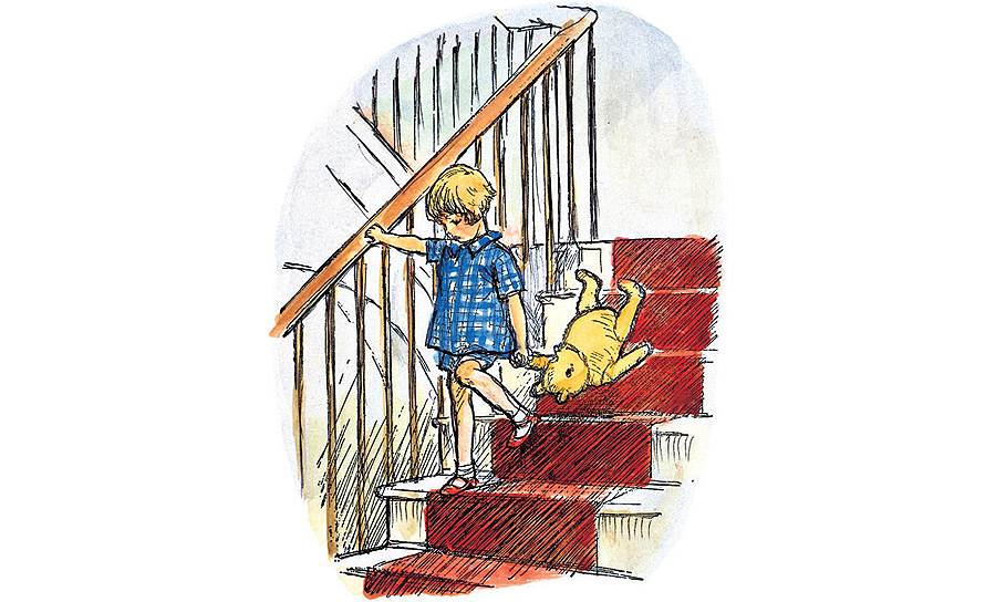 «Винни-Пух спускается по лестнице». Иллюстрация Эрнеста Шепарда, 1926 год