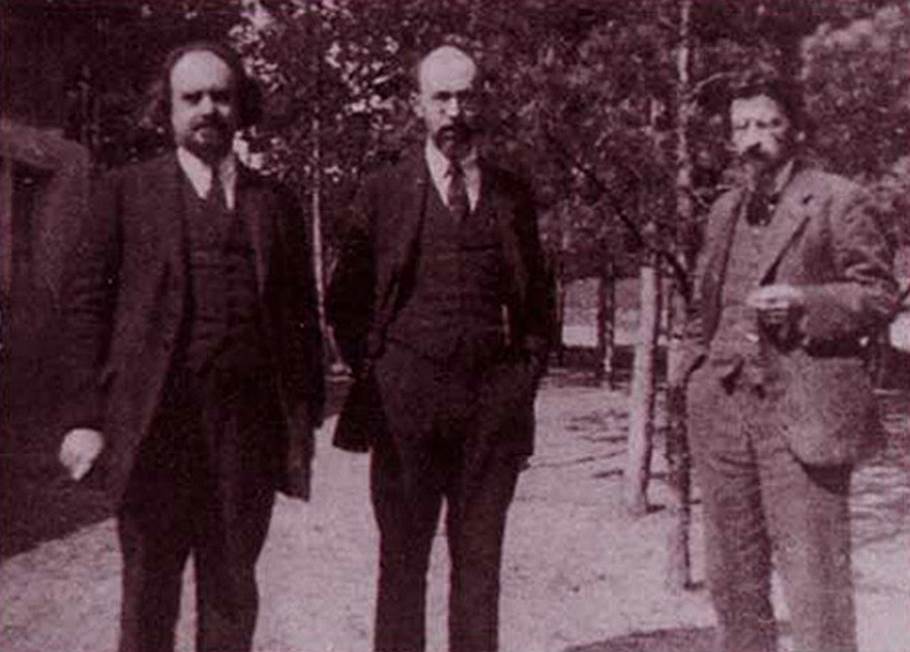 Слева направо: Николай Бердяев, Семен Франк и Лев Карсавин на съезде Русского студенческого христианского движения, 1923 год 