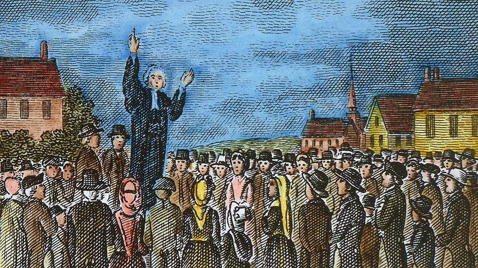 Гравюра «Джордж Уайтфилд проповедует в американских колониях», 1832 год 