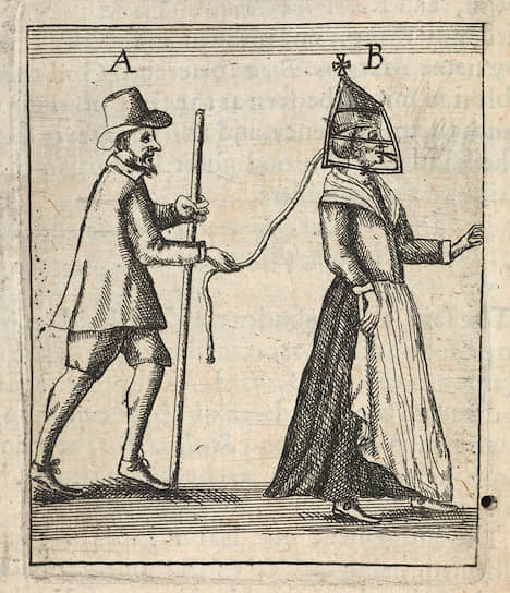 Приспособление для наказания провинившихся женщин, иллюстрация к книге «Открытая английская жалоба», 1655