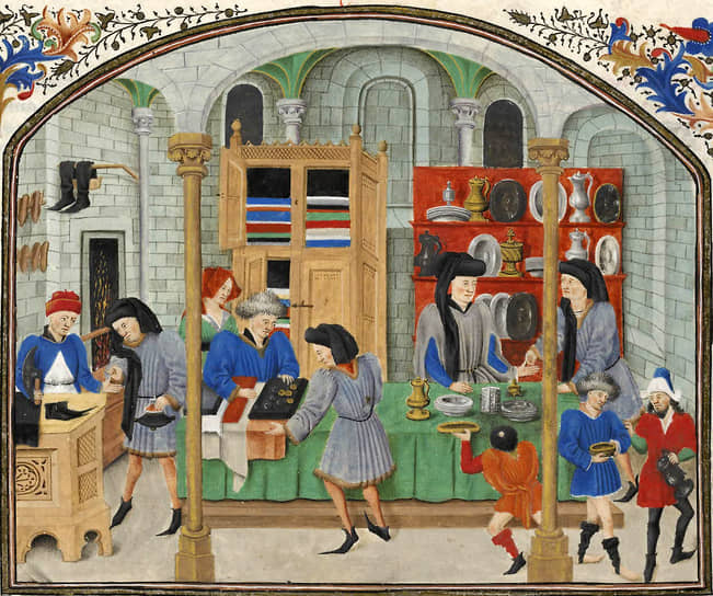 «Средневековый рынок». Миниатюра к «Этике, политике и экономике» Аристотеля, XV век