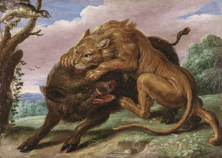 Ян ван Кессель Старший. «Лев и вепрь», вторая половина XVI века 
