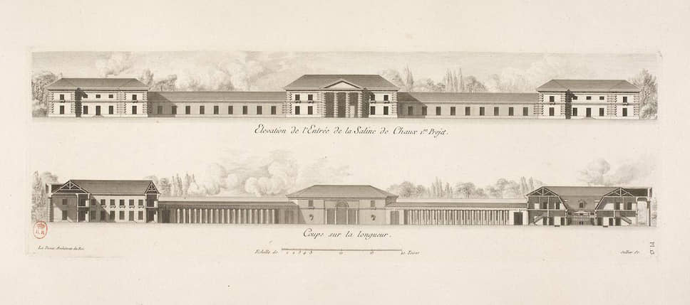 Иллюстрация из  книги «Архитектура, рассмотренная в отношении к искусству, нравам и законодательству» Клода-Никола Леду, 1804