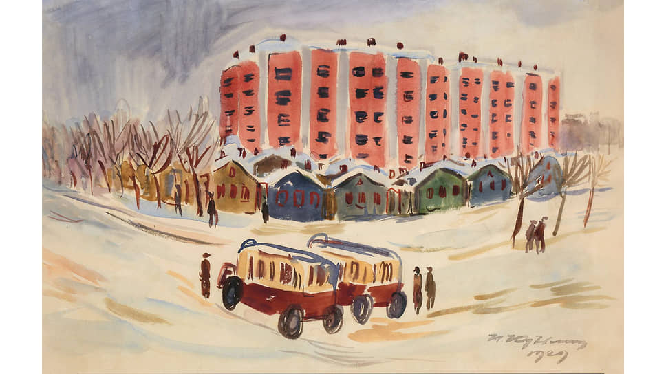 Николай Кузьмин. «Стоянка автобусов», 1929