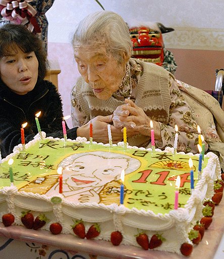 Ёнэ Минагава. Умерла в 2007 году в возрасте 114 лет. Фото 2007 года