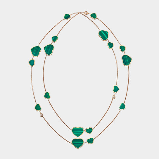 Колье Happy Hearts, розовое золото, бриллианты, малахит, Chopard
