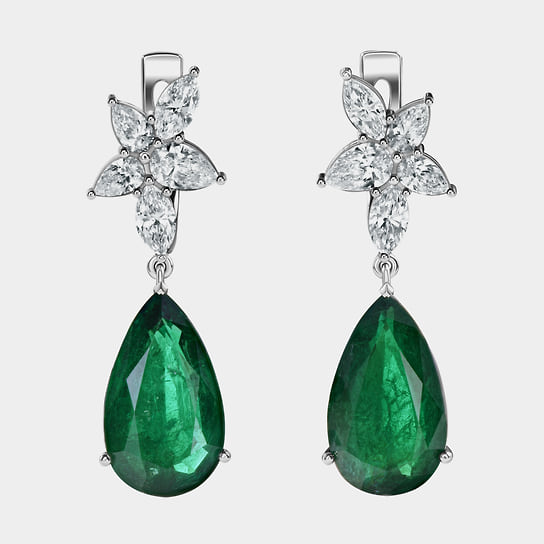 Серьги, белое золото, бриллианты, изумруды, Parure Atelier