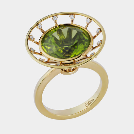 Кольцо Niemeyer, желтое золото, бриллианты, перидот, Epic Jewelry