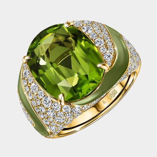Кольцо «Таинственный сад», розовое золото, бриллианты, эмаль, перидот, MIUZ Diamonds