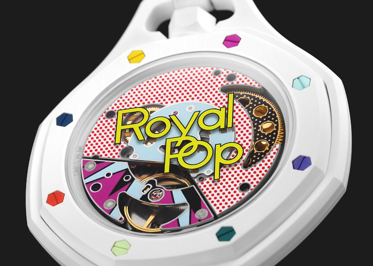 Разноцветные винты на внутренней стороне часов Royal Pop Huit Blanc 