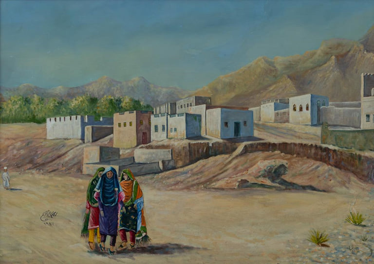 Мариам бинт Мохаммед бин Абдулкарим аль-Заджали. «Деревня». 1987. Национальный музей, Султанат Оман 