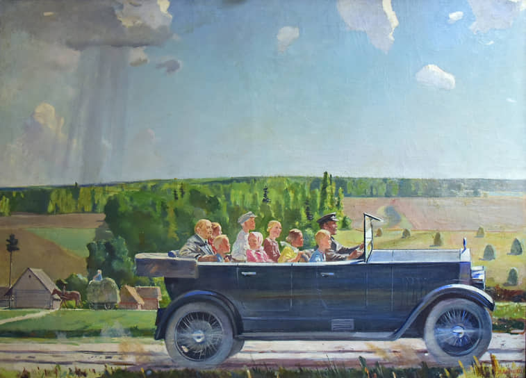 Картина «В.И. Ленин на прогулке с детьми», написанная Александром Дейнекой в 1938 году, стала одной из работ художника, связанных с образами государственной истории XX века 
