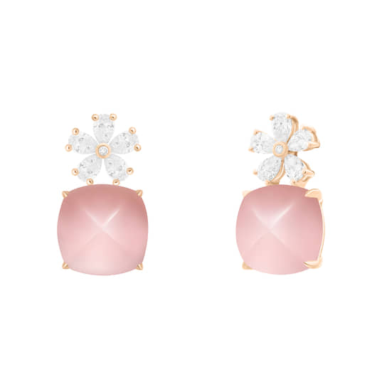 Серьги Flower, розовое золото, розовый кварц, бриллианты