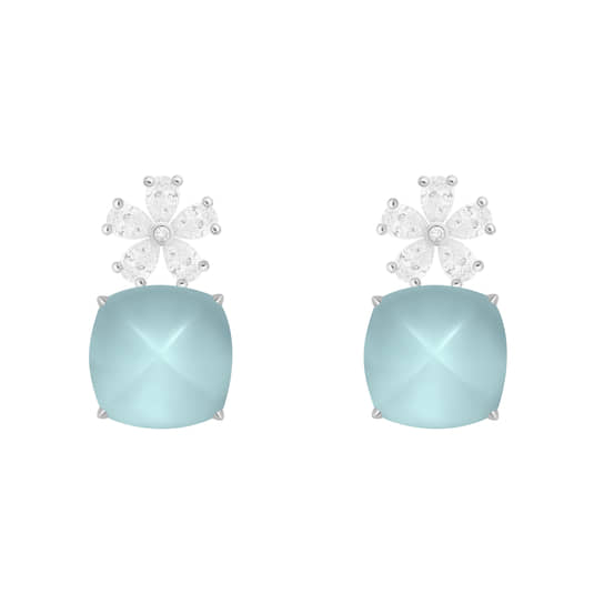 Серьги Flower, белое золото, халцедоны, бриллианты