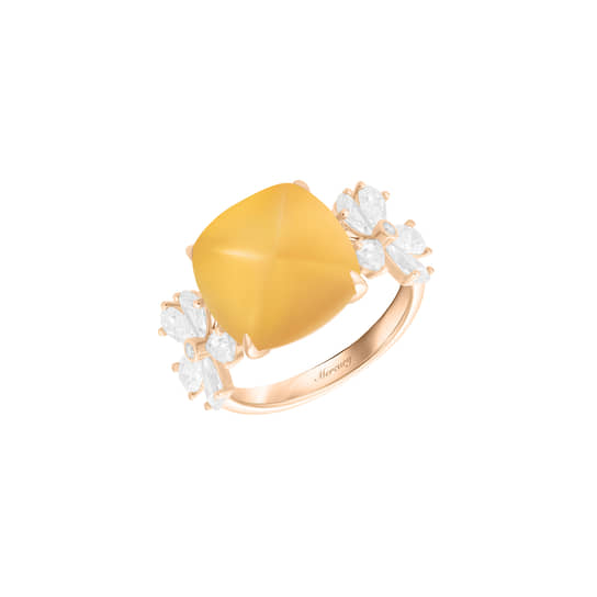 Кольцо Flower, розовое золото, лунный камень, бриллианты