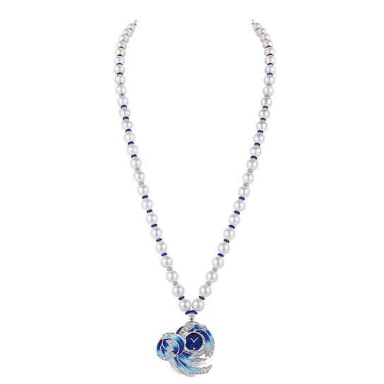 Сотуар-часы с секретом Envol, Chaumet, белое золото, жемчуг, цветная эмаль, бриллианты