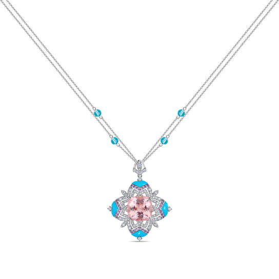 Колье «Таинственный сад», MIUZ Diamonds, белое золото, морганит (огранка «кушон», 9,02 карата), аметисты, бирюза, топазы, натуральные бриллианты