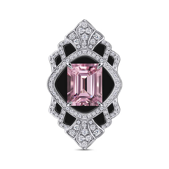 Кольцо «Таинственный сад», MIUZ Diamonds, белое золото, морганит (огранка «октагон», 4,56 карата), оникс, натуральные бриллианты