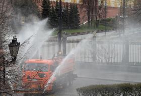 Мероприятие, посвящённое дезинфекции проезжей части дорог и тротуаров в Москве