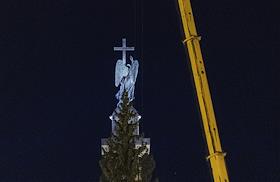Установка главной новогодней ёлки города на Дворцовой площади