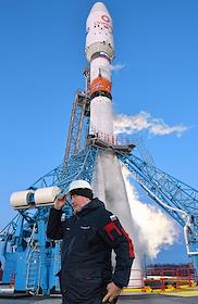 Церемония запуска ракеты-носителя 'Союз-2.1б' с разгонным блоком 'Фрегат' и 36 космическими аппаратами OneWeb на борту