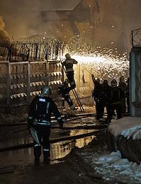 A fire in a warehouse building on Komsomolskaya Square.