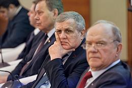 Parliamentary hearings 'Legal Basis for Regulation of Import Substitution Processes and Structural Transformations of the Russian Economy in Conditions of Economic, Political and Financial Sanctions' in the Small Hall of the State Duma of Russia.