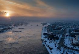 Genre photos. Frost in Krasnoyarsk.