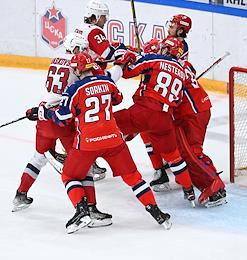 Continental Hockey League (KHL). Championship season 2022/23. Match between the teams of CSKA (Moscow) - 'Lokomotiv' (Moscow) at the stadium 'CSKA Arena'.