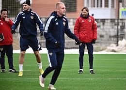 Russian national team training at the Novogorsk-Dynamo training base and a briefing by the head coach of the national team Valery Karpin and team players.