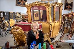 Press show of the restored parade carriage of Empress Catherine II at the Tsarskoye Selo Museum-Reserve.