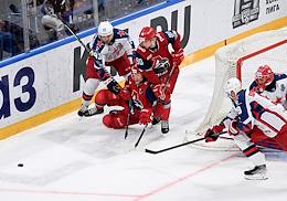 Continental Hockey League (KHL). Championship season 2022/23. 1/2 finals. West. Match between Lokomotiv (Yaroslavl) and CSKA (Moscow) at the Arena-2000-Lokomotiv stadium.