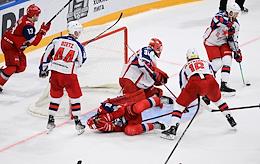 Continental Hockey League (KHL). Championship season 2022/23. 1/2 finals. West. Match between Lokomotiv (Yaroslavl) and CSKA (Moscow) at the Arena-2000-Lokomotiv stadium.