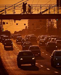 Genre photos. Road traffic in Krasnoyarsk.