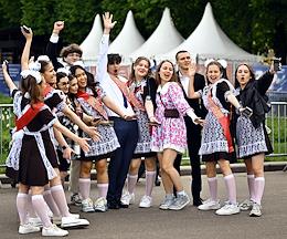 Celebrations of school graduates celebrating the 'Last Bell' in Gorky Park.