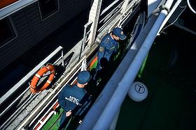 Пресс-тур Главного управления МЧС России по городу Москве на пожарном корабле 'Надежда' в акватории Москвы-реки в преддверии Дня пожарной охраны города Москвы