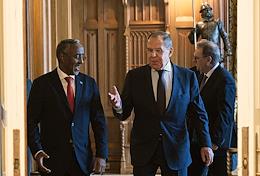 Russian Foreign Minister Sergei Lavrov and Somali Foreign Minister Abshir Omar Jama during the meeting at the Reception House of the Russian Foreign Ministry.