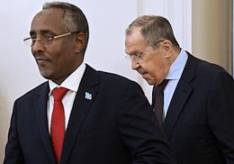 Russian Foreign Minister Sergei Lavrov and Somali Foreign Minister Abshir Omar Jama during the meeting at the Reception House of the Russian Foreign Ministry.