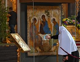 Icon 'Holy Trinity' by Andrei Rublev in the Cathedral of Christ the Savior.