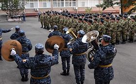 Autumn conscription 2023. Conscripts at the assembly point of the Military Commissariat of the Republic of Crimea during the solemn ceremony of departure to places of military service in units of the Russian Guard