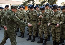 Autumn conscription 2023. Conscripts at the assembly point of the Military Commissariat of the Republic of Crimea during the solemn ceremony of departure to places of military service in units of the Russian Guard