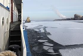Зимняя переправа на теплоходе ОМ, 'Самара-Подголятино' (Рождествено)