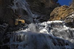 Genre photos. An abnormal frost for Crimea shackled the highest waterfall in Crimea, Uchan-Su in Yalta