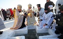 Epiphany bathing on the Ob River in Barnaul, Altai Territory. Feast of the Epiphany