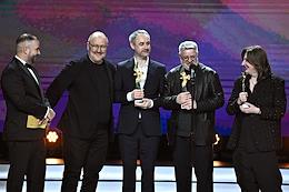 The ceremony of presenting the Golden Eagle cinema award in the 1st pavilion of the Mosfilm film concern