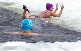 Winter swimming festival in Victory Park, dedicated to the 80th anniversary of the liberation of Leningrad from the siege