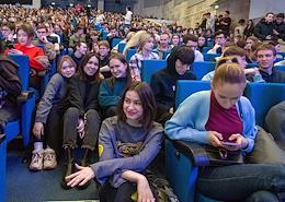 Meeting of member of the Public Chamber of the Russian Federation, director of the Association of Internet Industry Market Participants “Safe Internet League” Ekaterina Mizulina with students of Kazan Federal University. In the UNICS cultural and sports complex