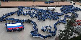 Action at the International Children's Center 'Artek' dedicated to the 10th anniversary of the Crimean Spring. The participants of the action assembled a composition that stretched over almost two thousand square meters